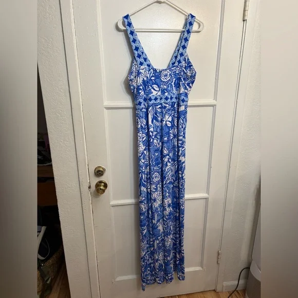 NWT Lilly Pulitzer SERENA V-NECK MAXI Dress Blue Tang Flocking Fabulous - Picture 6 of 11